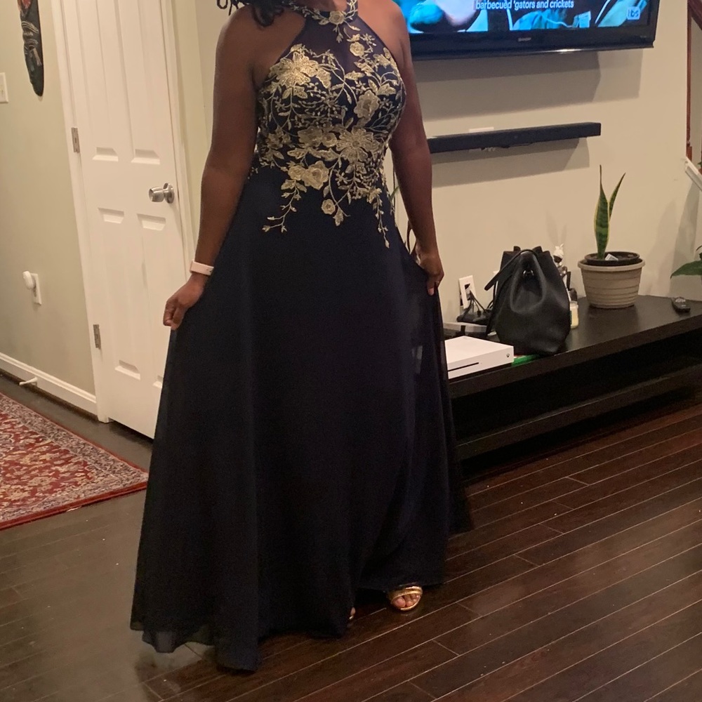 Elegant blue/gold dress -Lord&Taylor worn once - Picture 1 of 3